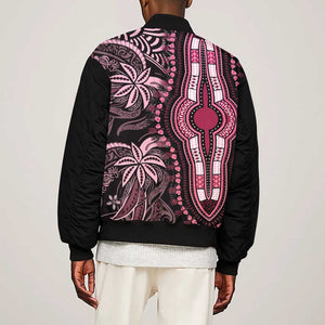 Polynesia Mixed African Dashiki Sleeve Zip Bomber Jacket Afro-pacific Culture - Pink