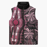 Polynesia Mixed African Dashiki Sleeveless Puffer Jacket Afro-pacific Culture - Pink