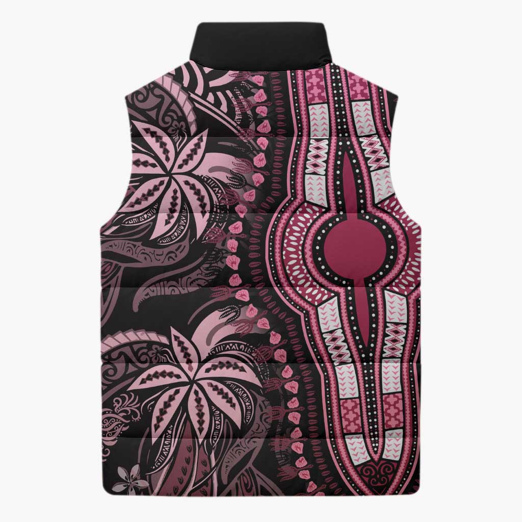 Polynesia Mixed African Dashiki Sleeveless Puffer Jacket Afro-pacific Culture - Pink