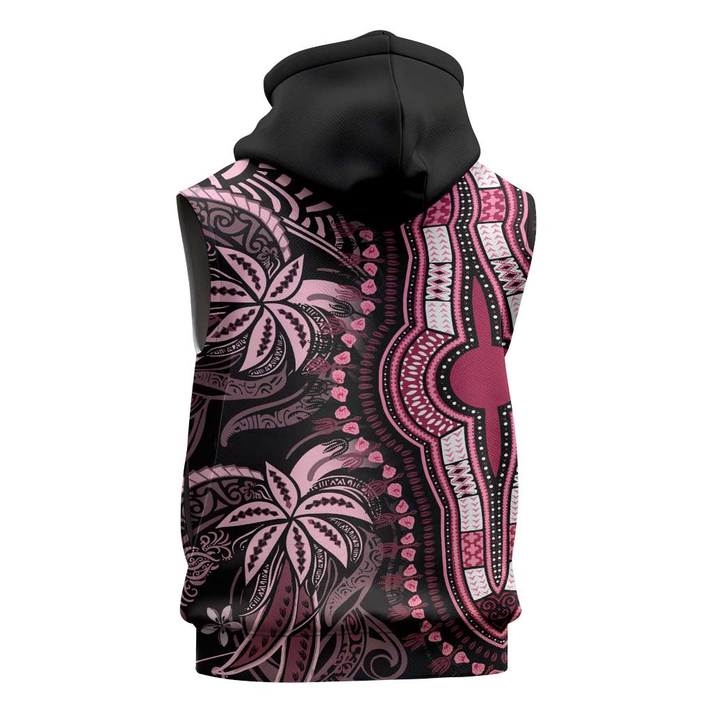 Polynesia Mixed African Dashiki Sleeveless Zip Hoodie Afro-pacific Culture - Pink - African Pride