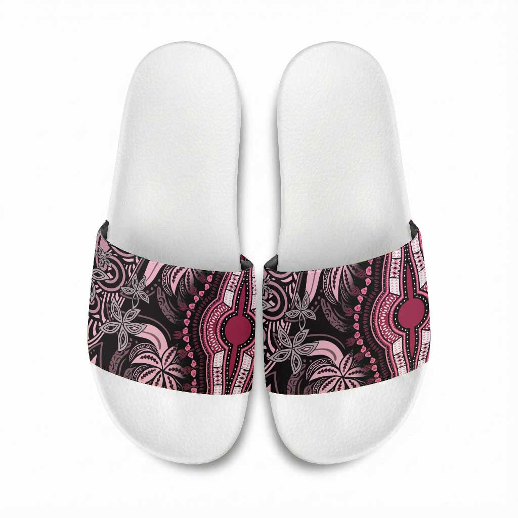 Polynesia Mixed African Dashiki Slide Sandals Afro-pacific Culture - Pink