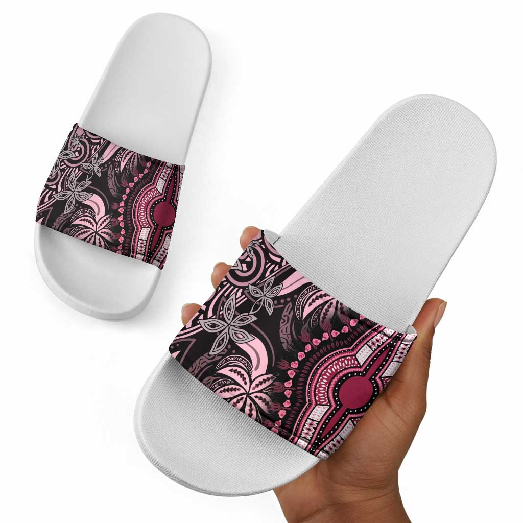 Polynesia Mixed African Dashiki Slide Sandals Afro-pacific Culture - Pink