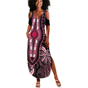 Polynesia Mixed African Dashiki Summer Maxi Dress Afro-pacific Culture - Pink