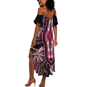 Polynesia Mixed African Dashiki Summer Maxi Dress Afro-pacific Culture - Pink