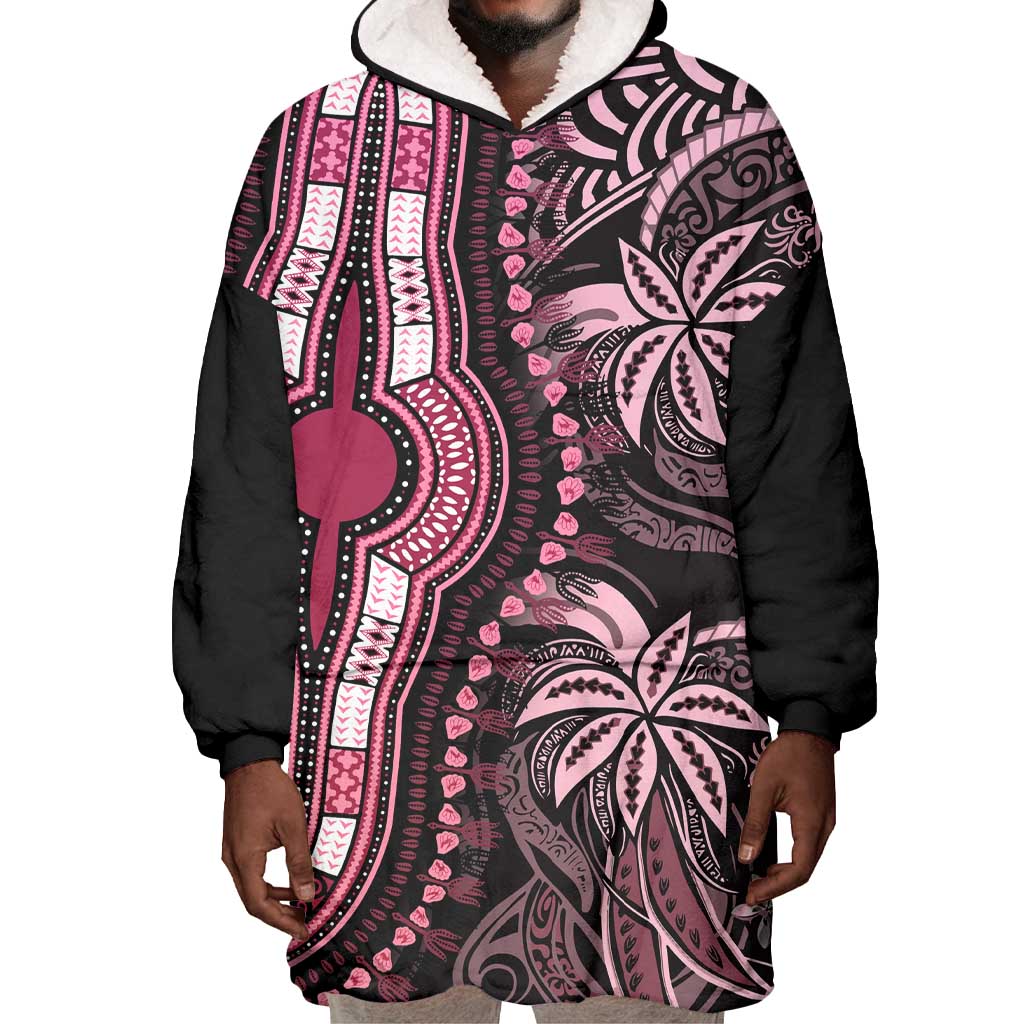 Polynesia Mixed African Dashiki Wearable Blanket Hoodie Afro-pacific Culture - Pink