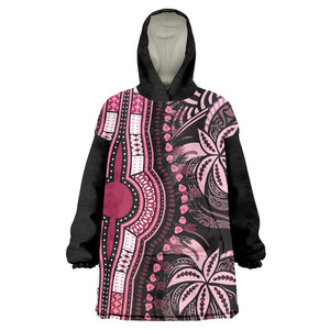 Polynesia Mixed African Dashiki Wearable Blanket Hoodie Afro-pacific Culture - Pink