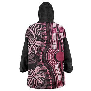 Polynesia Mixed African Dashiki Wearable Blanket Hoodie Afro-pacific Culture - Pink