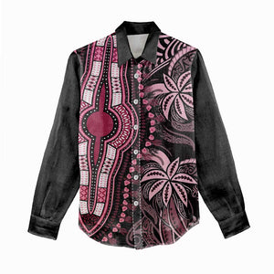 Polynesia Mixed African Dashiki Women Casual Shirt Afro-pacific Culture - Pink