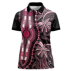 Polynesia Mixed African Dashiki Women Polo Shirt Afro-pacific Culture - Pink