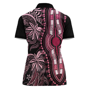 Polynesia Mixed African Dashiki Women Polo Shirt Afro-pacific Culture - Pink