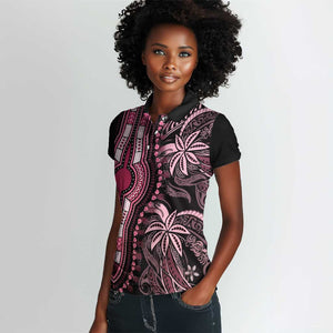 Polynesia Mixed African Dashiki Women Polo Shirt Afro-pacific Culture - Pink