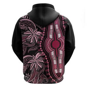 Polynesia Mixed African Dashiki Zip Hoodie Afro-pacific Culture - Pink