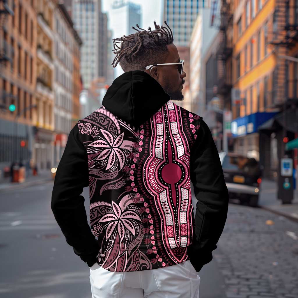 Polynesia Mixed African Dashiki Zip Hoodie Afro-pacific Culture - Pink