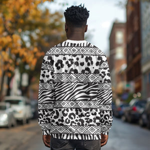 Nigeria Traditional Coral Bead Attire Long Sleeve Shirt African Tribal Element Wild Animal Skins