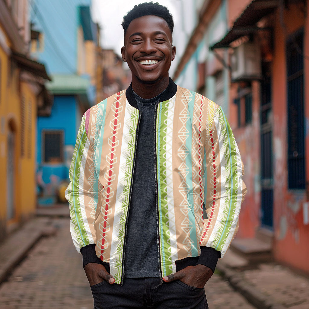Nigerian Aso Oke African Ethnic Stripes Bomber Jacket