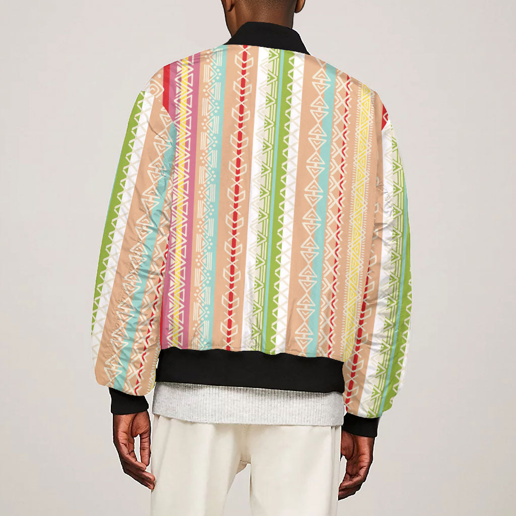 Nigerian Aso Oke African Ethnic Stripes Bomber Jacket