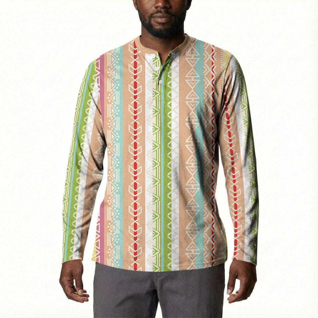 Nigerian Aso Oke African Ethnic Stripes Button Sweatshirt