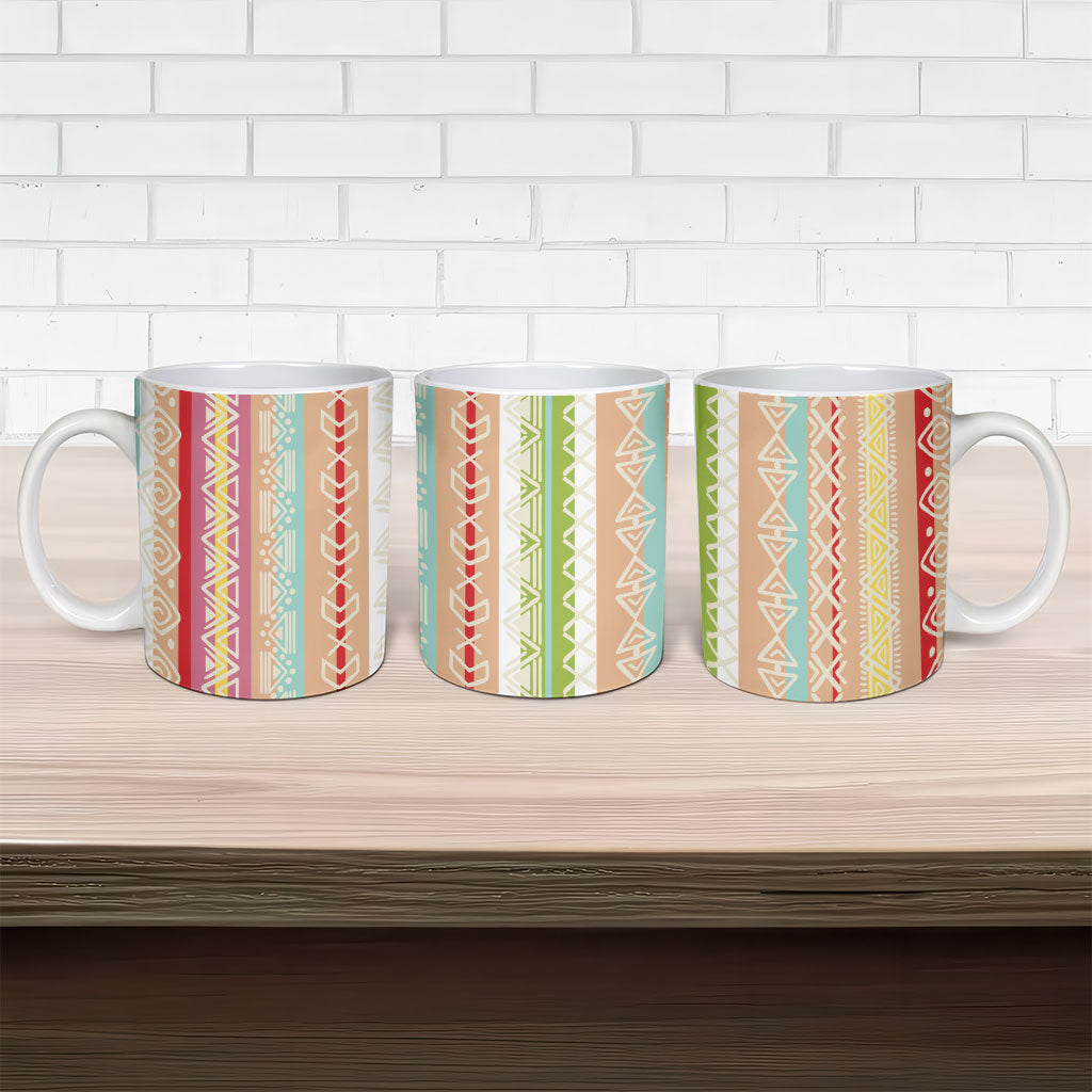 Nigerian Aso Oke African Ethnic Stripes Ceramic Mug