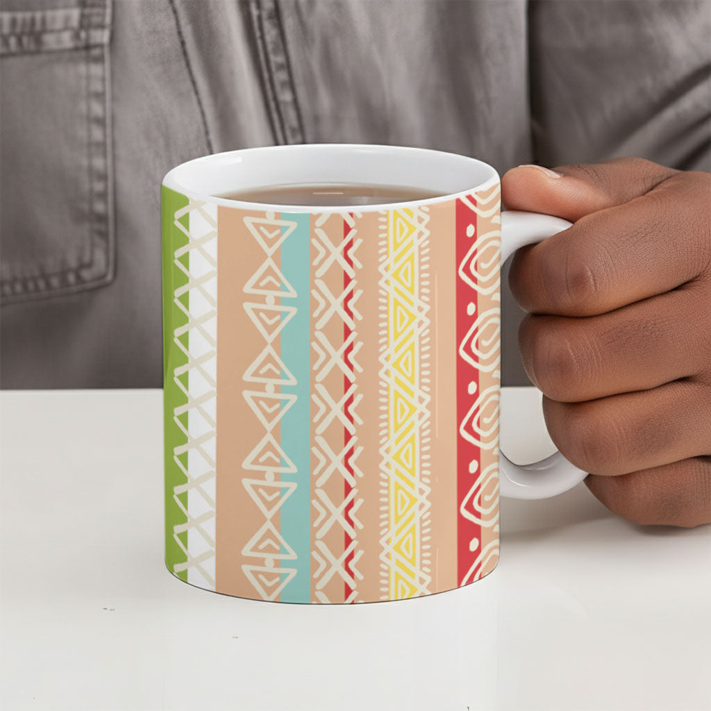 Nigerian Aso Oke African Ethnic Stripes Ceramic Mug