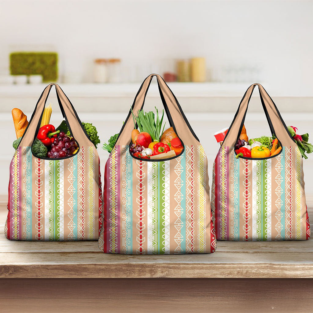 Nigerian Aso Oke African Ethnic Stripes Grocery Bag