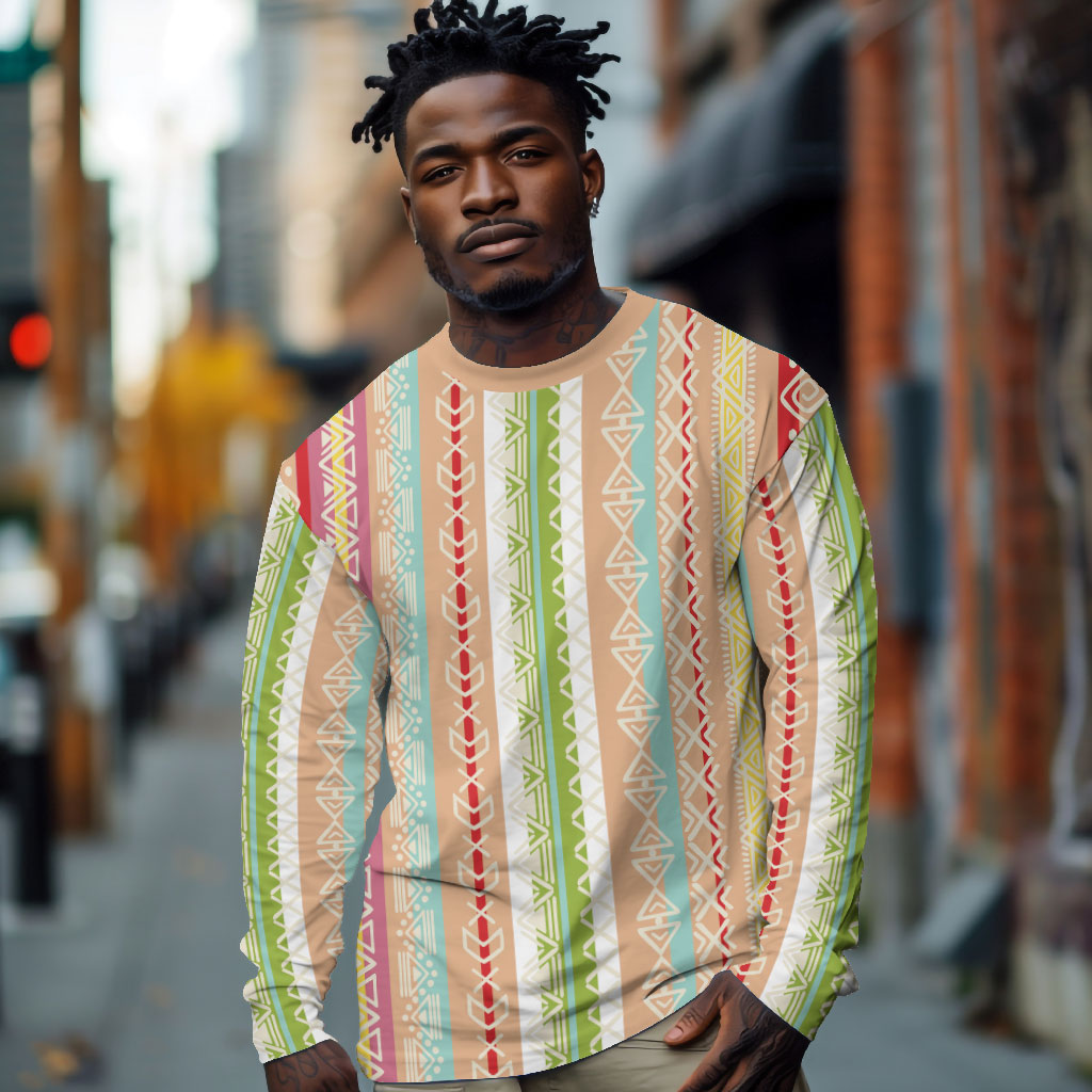 Nigerian Aso Oke African Ethnic Stripes Long Sleeve Shirt