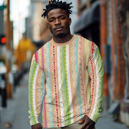 Nigerian Aso Oke African Ethnic Stripes Long Sleeve Shirt