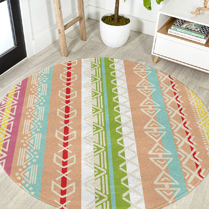 Nigerian Aso Oke African Ethnic Stripes Round Carpet