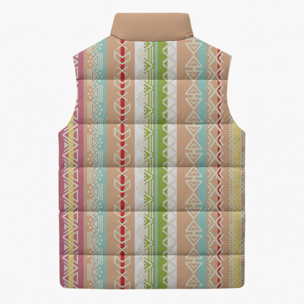 Nigerian Aso Oke African Ethnic Stripes Sleeveless Puffer Jacket
