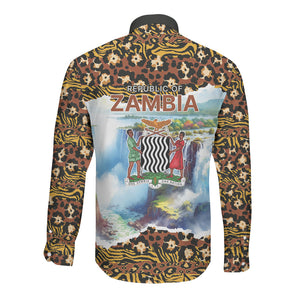 Zambian Heritage Independence 1964 Long Sleeve Button Shirt Traditional African Seamless Pattern