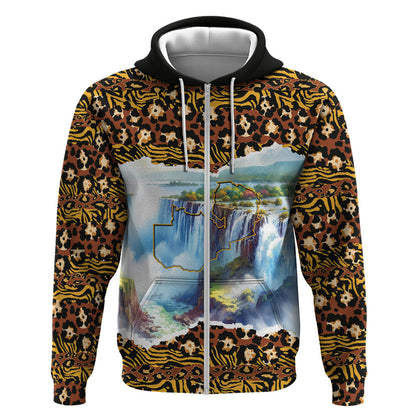 Zambian Heritage Independence 1964 Zip Hoodie Traditional African Seamless Pattern