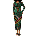 Zambia Victoria Falls Long Sleeve Bodycon Dress Indigenous Wild Animal Skins Tribal Patchwork