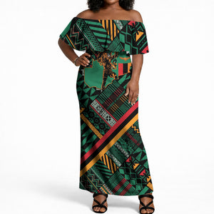 Zambia Victoria Falls Off Shoulder Maxi Dress Indigenous Wild Animal Skins Tribal Patchwork