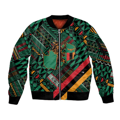 Zambia Victoria Falls Sleeve Zip Bomber Jacket Indigenous Wild Animal Skins Tribal Patchwork