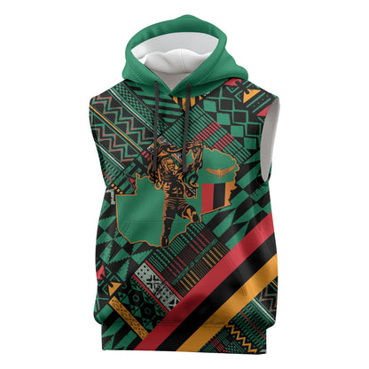 Zambia Victoria Falls Sleeveless Hoodie Indigenous Wild Animal Skins Tribal Patchwork