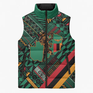 Zambia Victoria Falls Sleeveless Puffer Jacket Indigenous Wild Animal Skins Tribal Patchwork