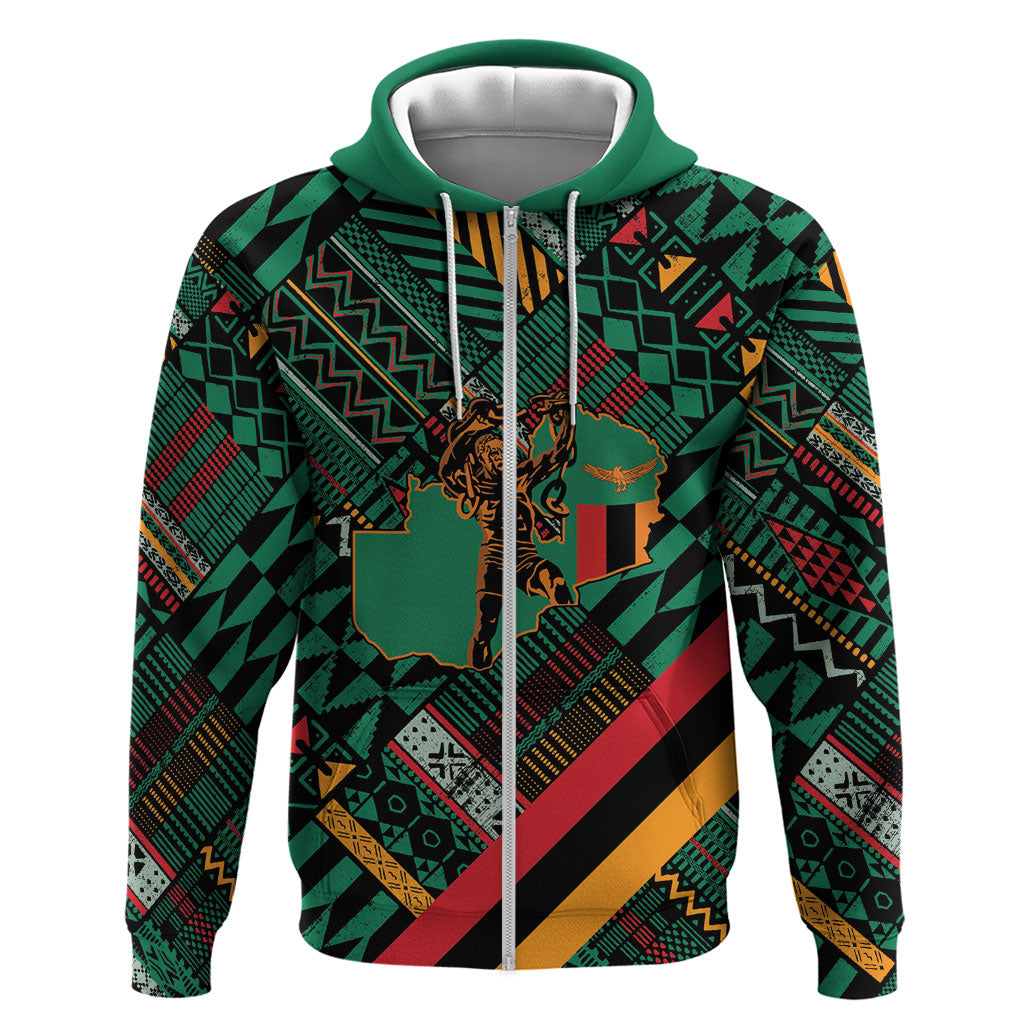 Zambia Victoria Falls Zip Hoodie Indigenous Wild Animal Skins Tribal Patchwork