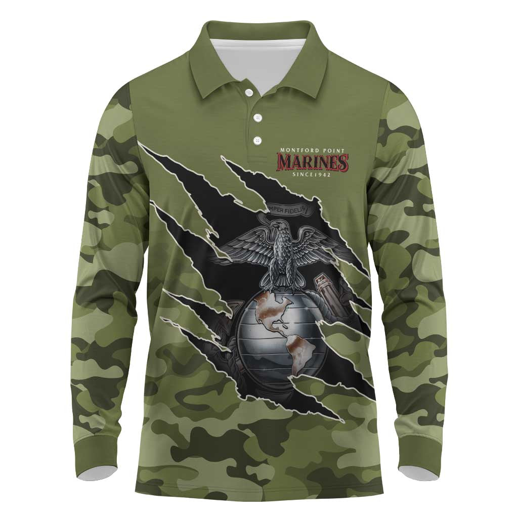 Montford Point Marines Long Sleeve Polo Shirt African American Breaking Barriers 1942
