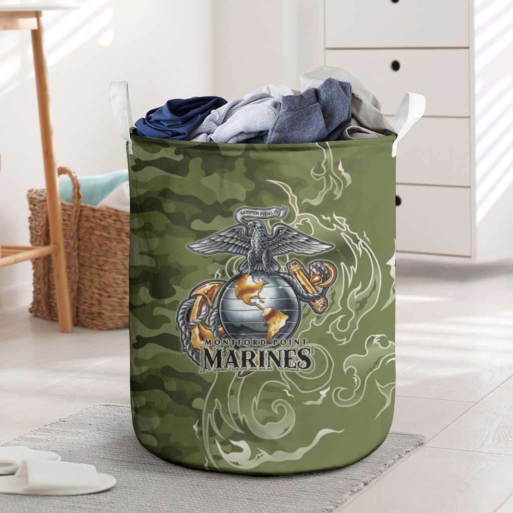 Montford Point Marines Laundry Basket Flame Fire Military Green Camo