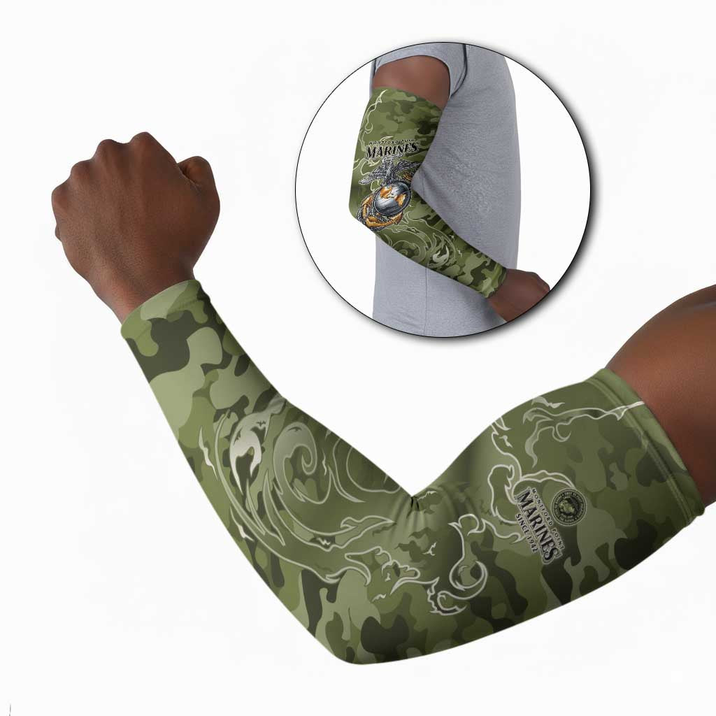 Montford Point Marines Arm Sleeves Flame Fire Military Green Camo