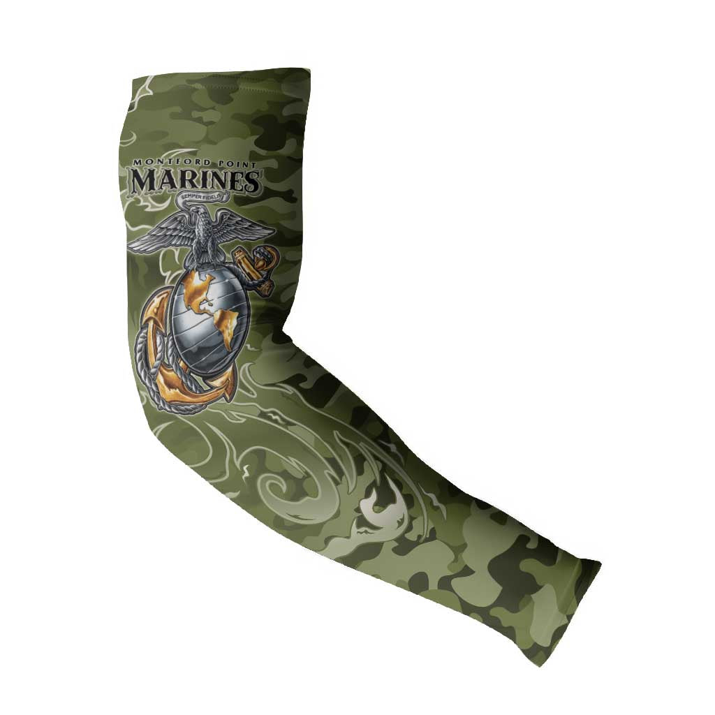 Montford Point Marines Arm Sleeves Flame Fire Military Green Camo