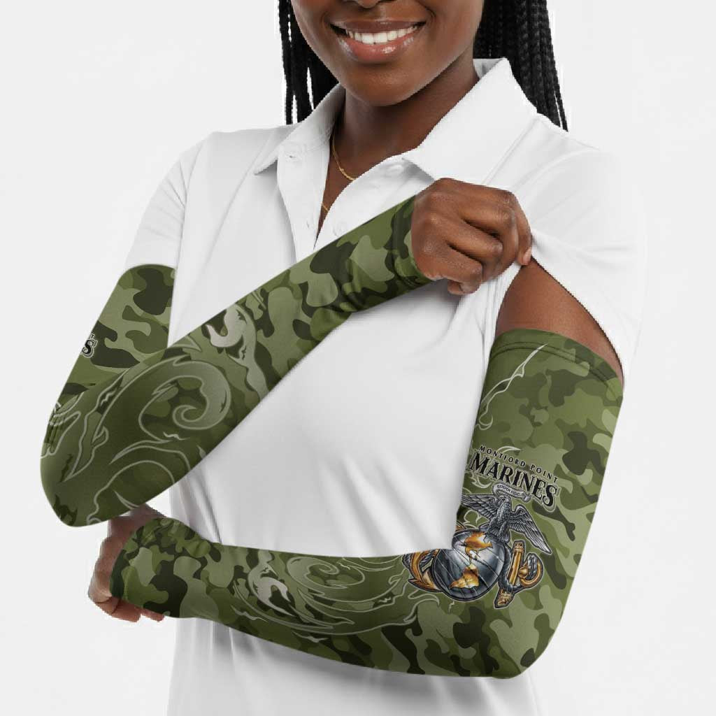 Montford Point Marines Arm Sleeves Flame Fire Military Green Camo