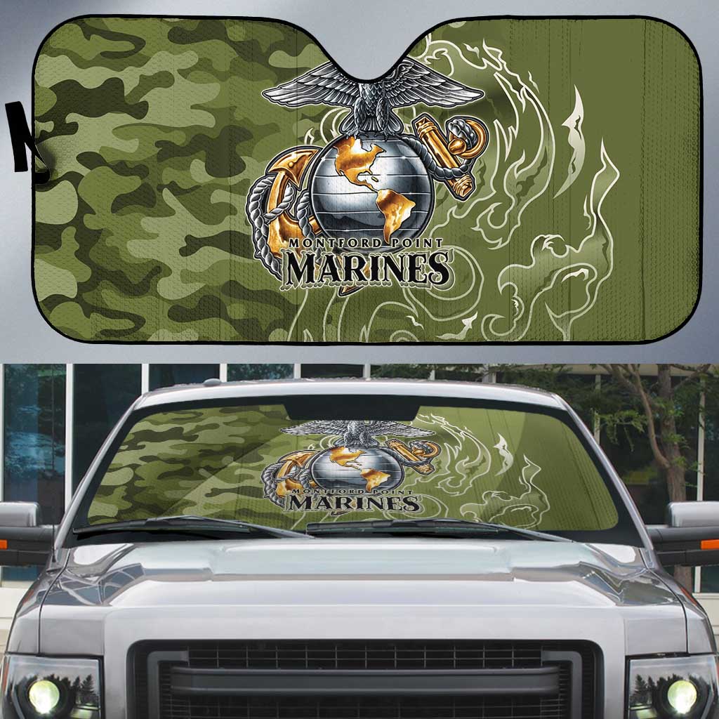 Montford Point Marines Auto Sun Shade Flame Fire Military Green Camo