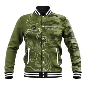 Montford Point Marines Baseball Jacket Flame Fire Military Green Camo