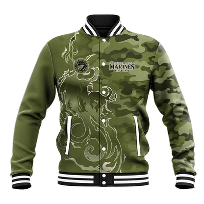 Montford Point Marines Baseball Jacket Flame Fire Military Green Camo