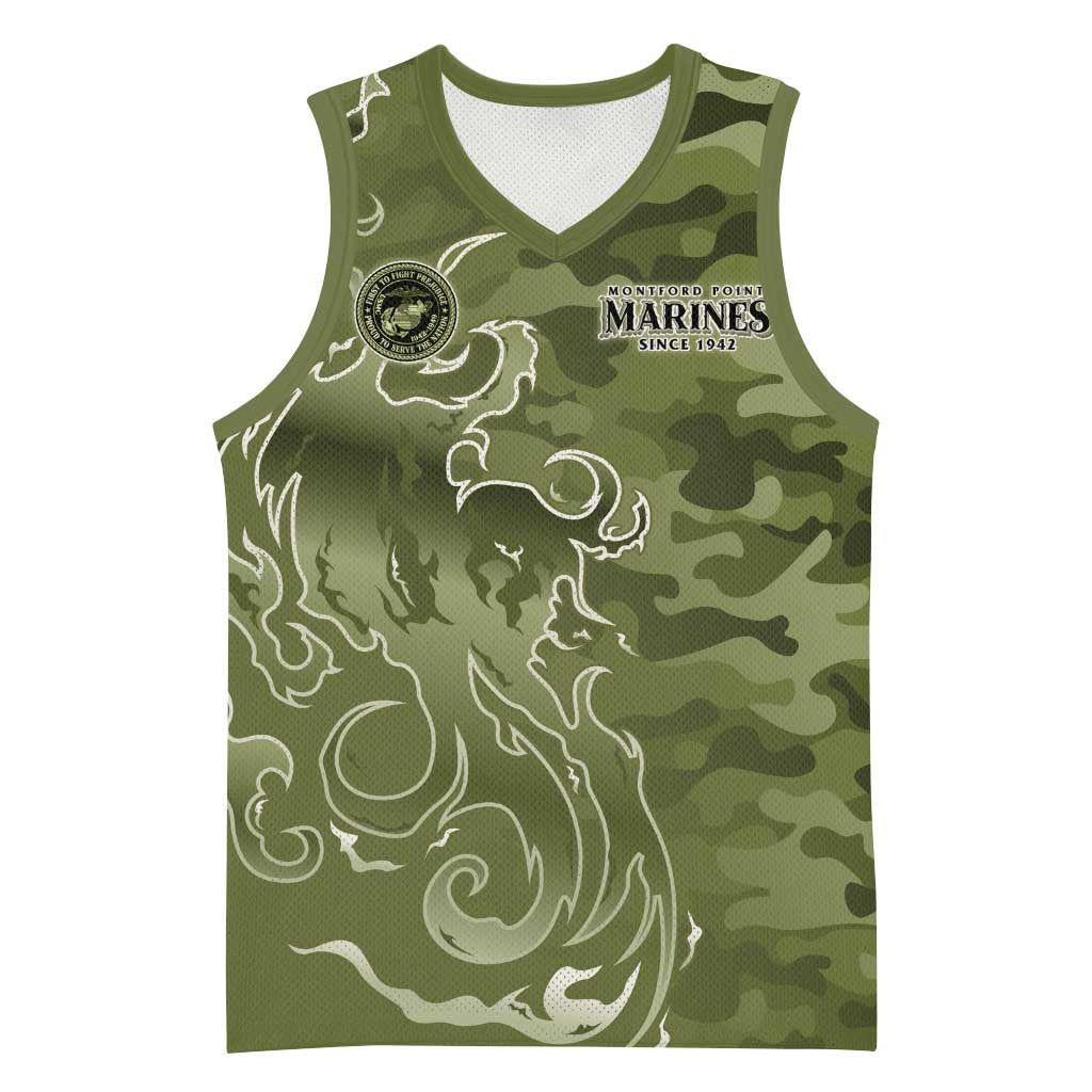 Montford Point Marines Basketball Jersey Flame Fire Military Green Camo