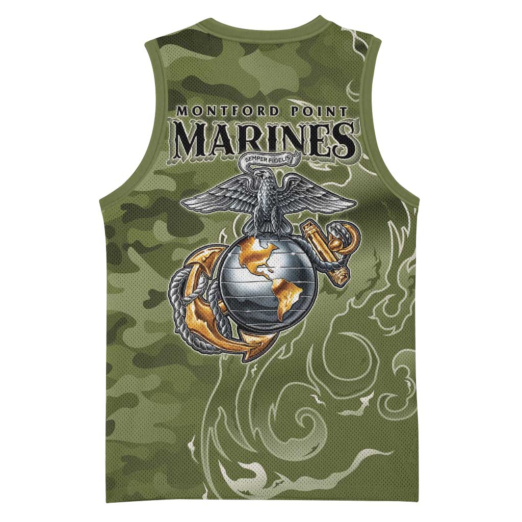 Montford Point Marines Basketball Jersey Flame Fire Military Green Camo