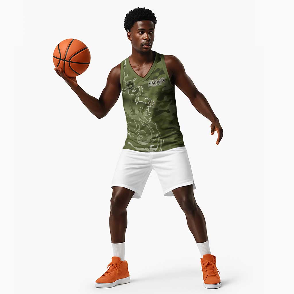 Montford Point Marines Basketball Jersey Flame Fire Military Green Camo