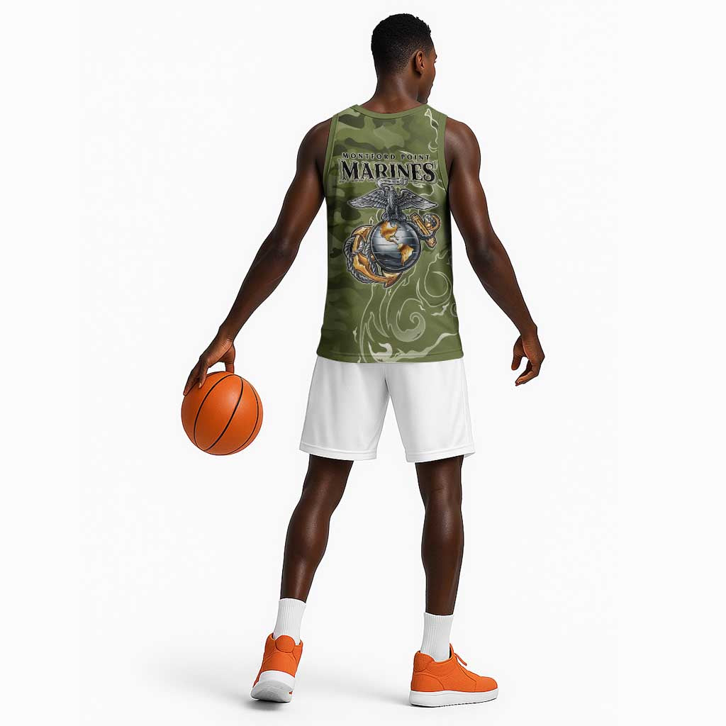 Montford Point Marines Basketball Jersey Flame Fire Military Green Camo