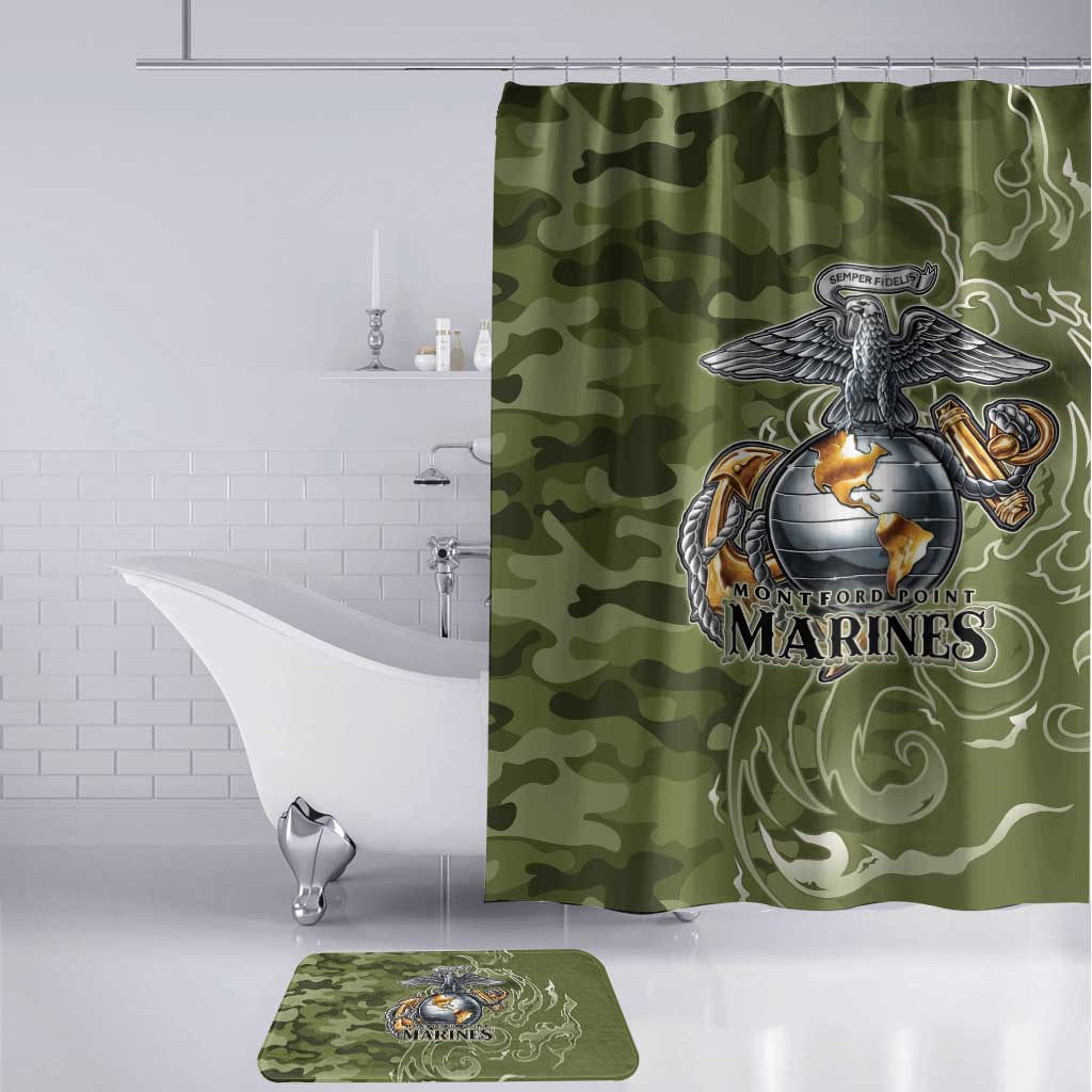 Montford Point Marines Bathroom Set Flame Fire Military Green Camo
