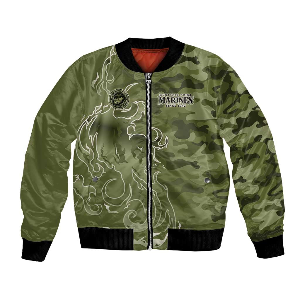 Montford Point Marines Bomber Jacket Flame Fire Military Green Camo